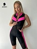 Комбинезон спортивный для фитнеса Гламур чёрно-розовый